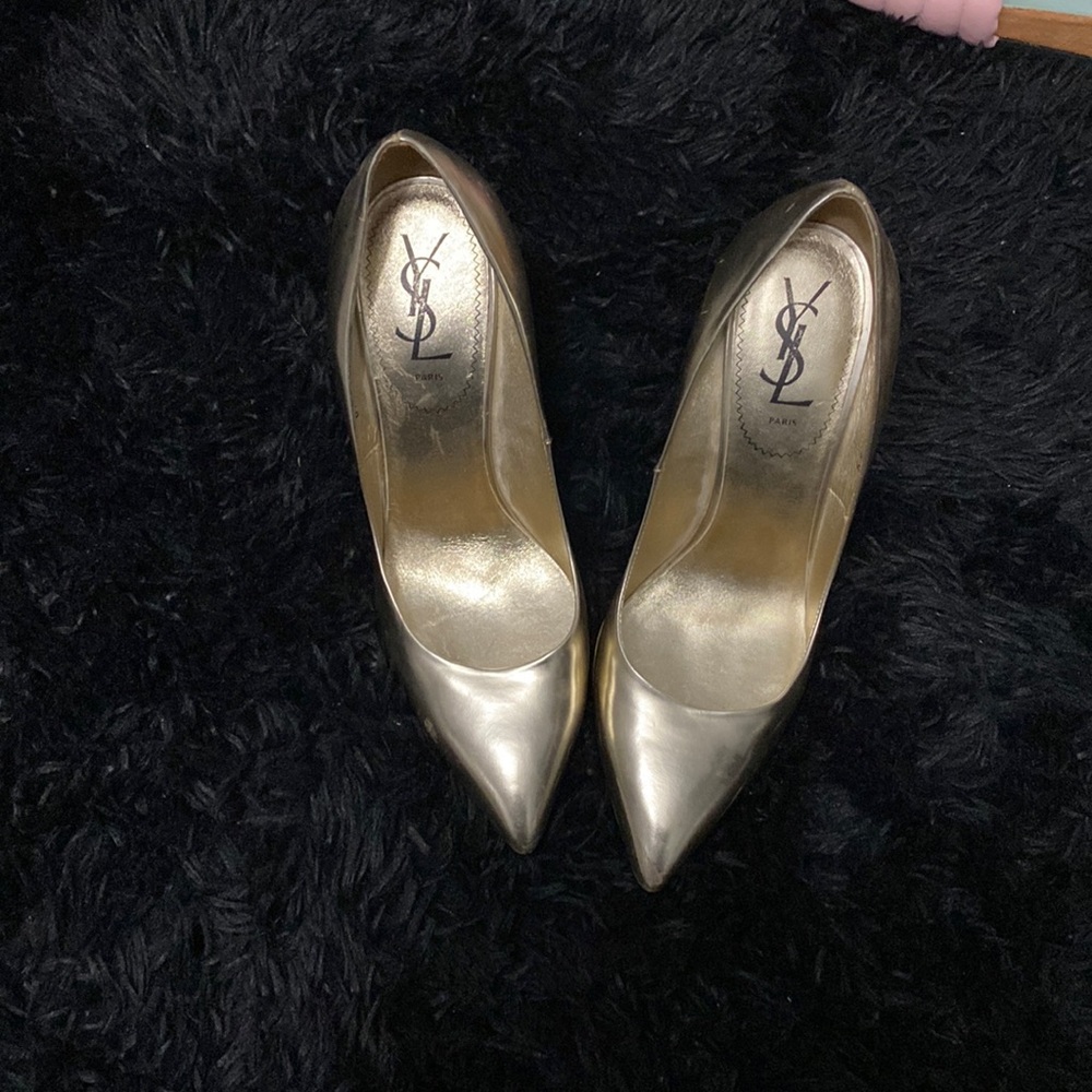 Size 9 YSL heels in gold.